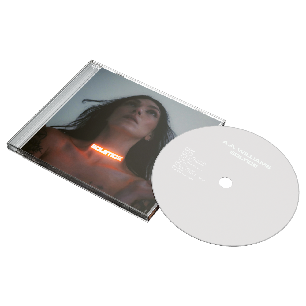 CD with a cover featuring a person and a visible disc on a white background