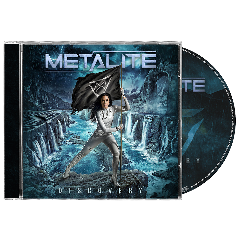 CD cover of 'Metalite Discovery' with a person holding a flag in a fantasy landscape