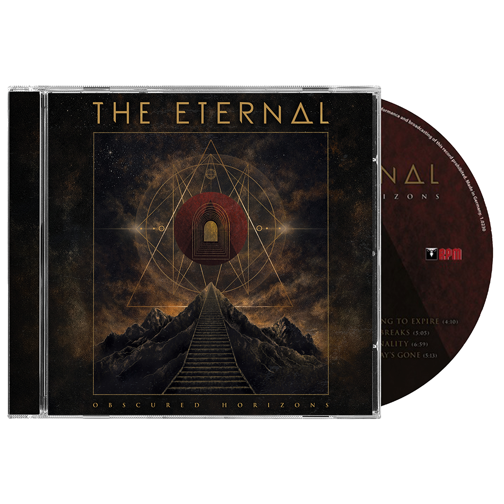 CD cover of 'The Eternal' with mountain and symbol design on a dark background