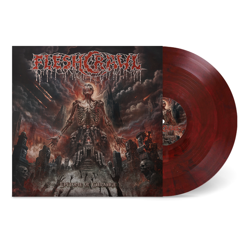 Vinyl record with a dark, artistic cover featuring a skeleton and text.