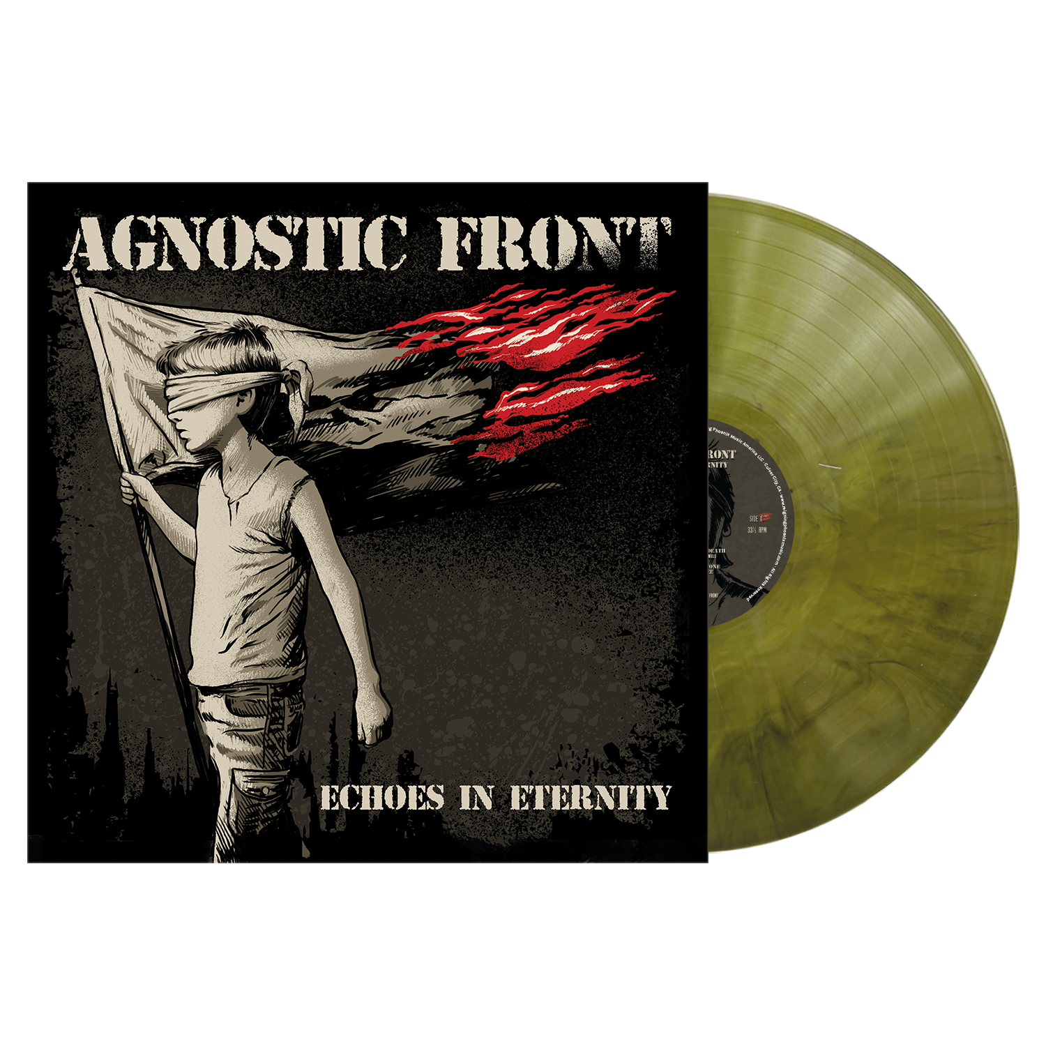 Vinyl record with Agnostic Front album cover featuring a person holding a flag.