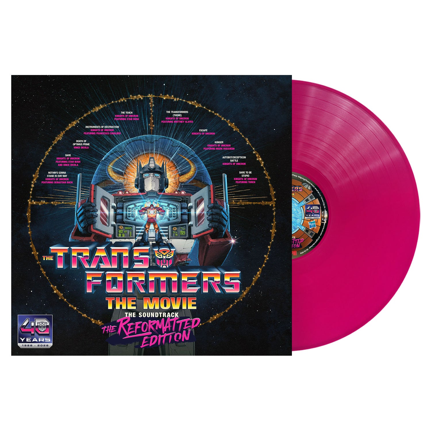 Pink vinyl record with 'Transformers: The Movie' soundtrack cover