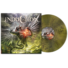 Vinyl record with cover featuring artistic design and text on a white background