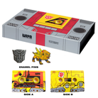 Transformers 'Yesterdays' cassette box set shown with two enamel pins and two cassette-style metal pin designs labeled Side A and Side B on a white background.