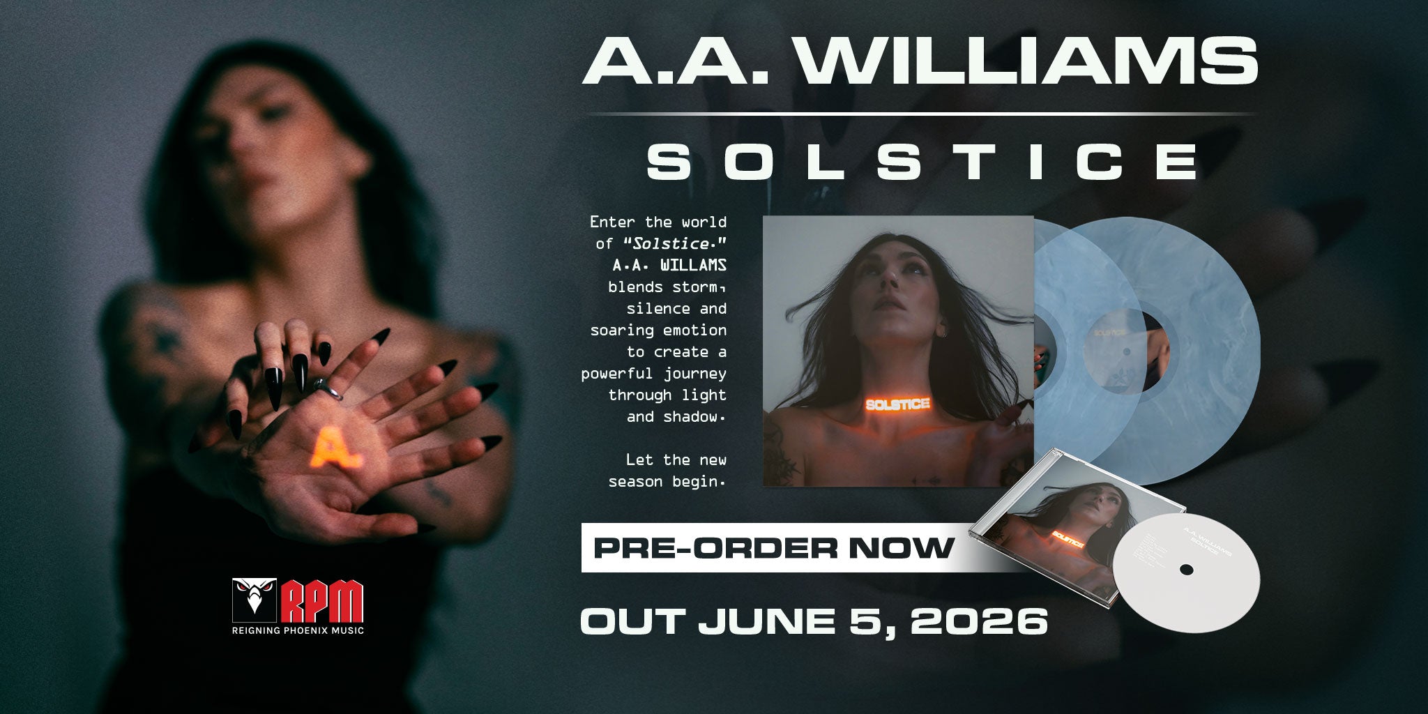 A.A. Williams pre-order Solstice album announcement on CD and Vinyl