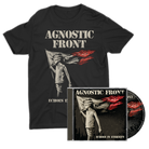 Black t-shirt with 'Agnostic Front' graphic and matching CD cover on a white background