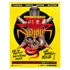 Promotional poster for a band with snake imagery and text on a yellow background