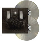 Two clear vinyl records with a black and white album cover featuring a group of people in a room.