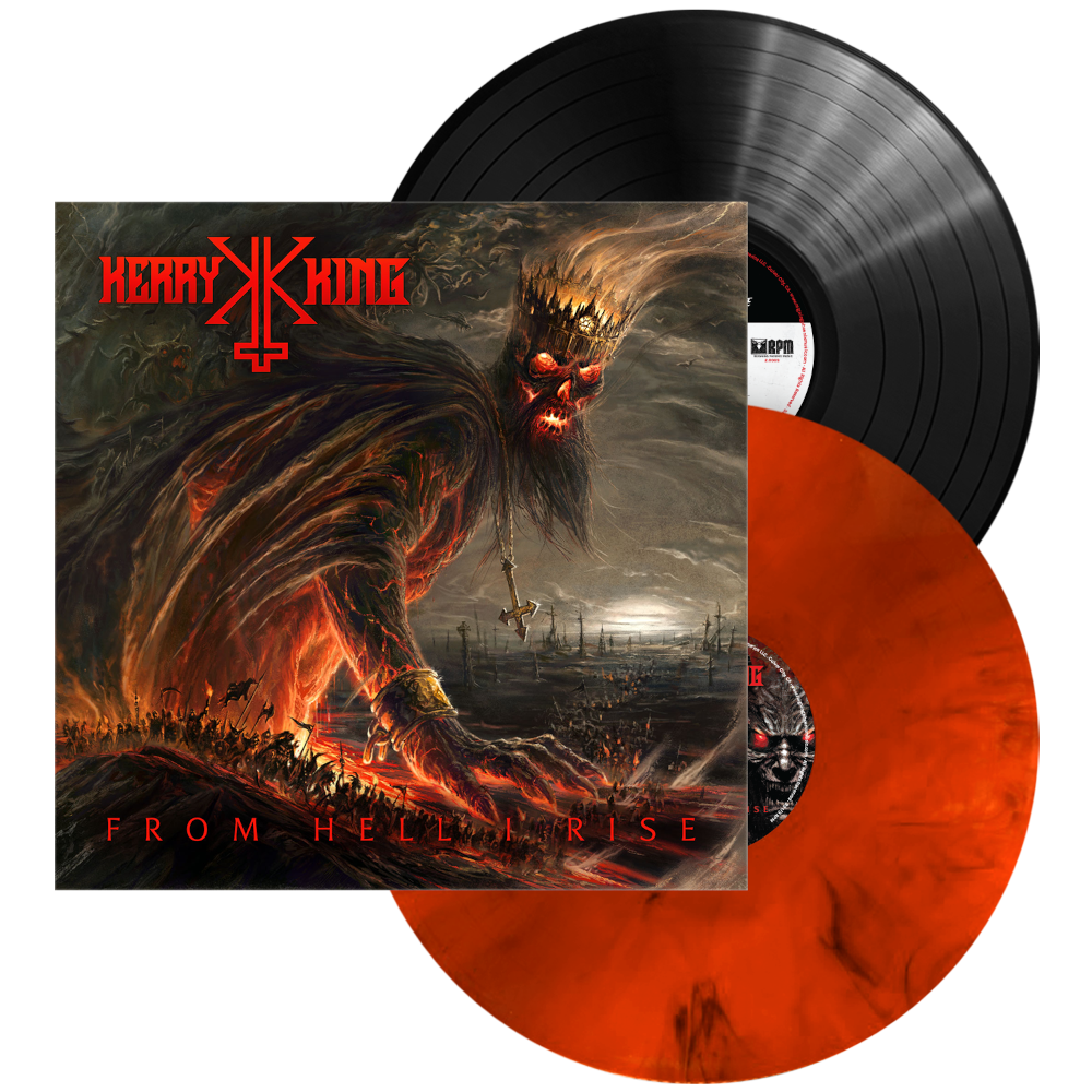 Vinyl record with a fiery design and 'Kerry King' album cover