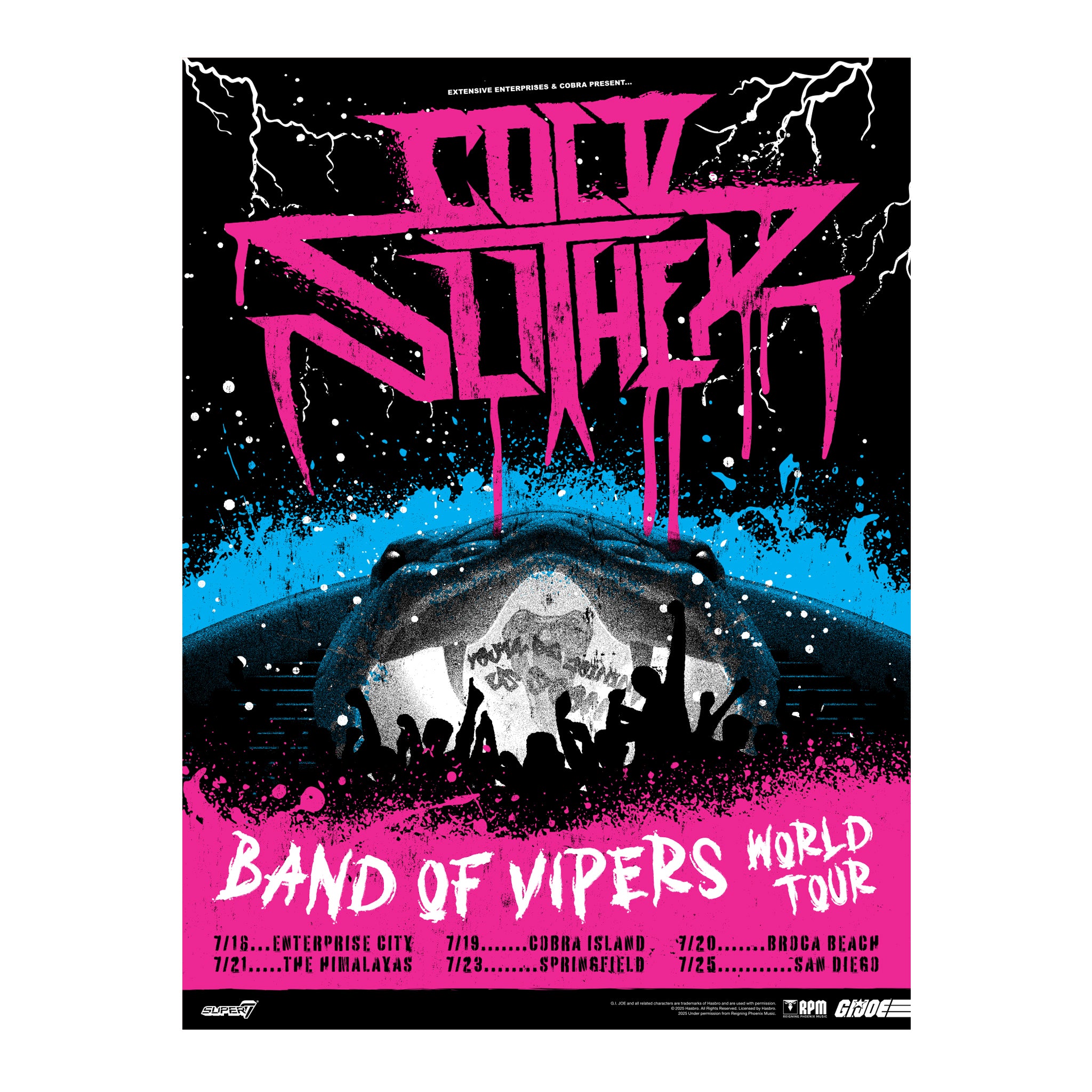 Promotional poster for Cold Sotheby's Band of Vipers World Tour with pink and black text.